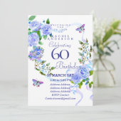 Blue Rose Ribbon 60th  Birthday Invitation 招待状 (スタンド正面)