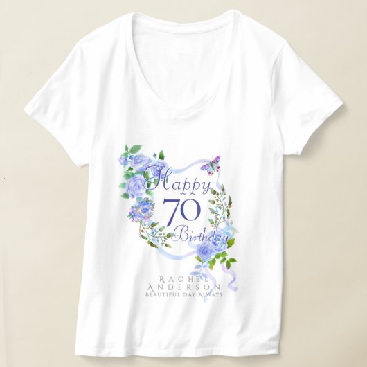 Blue Rose Ribbon 70th Birthday Tシャツ (レイダウン)