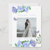 Blue Rose Ribbon Monogram Photo Wedding Thank You サンキューカード (正面)