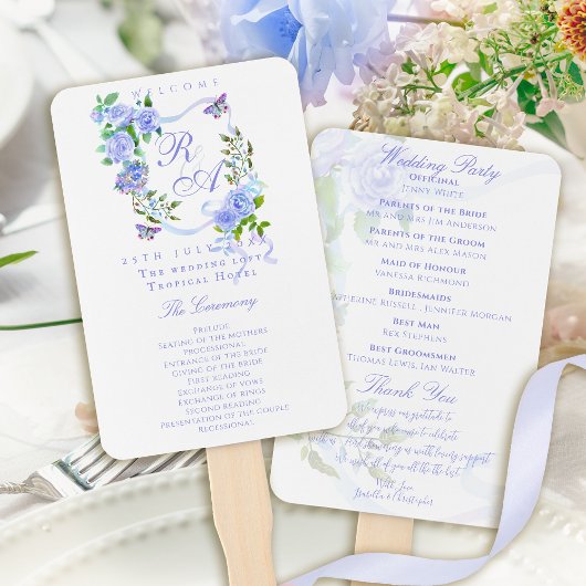 Blue Rose Ribbon Monogram Wedding ハンドファン