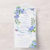 Blue Rose Ribbon Monogram Wedding Invitation オールインワン招待状 (内側)