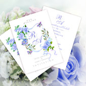 Blue Rose Ribbon Monogram Wedding Invitation 招待状