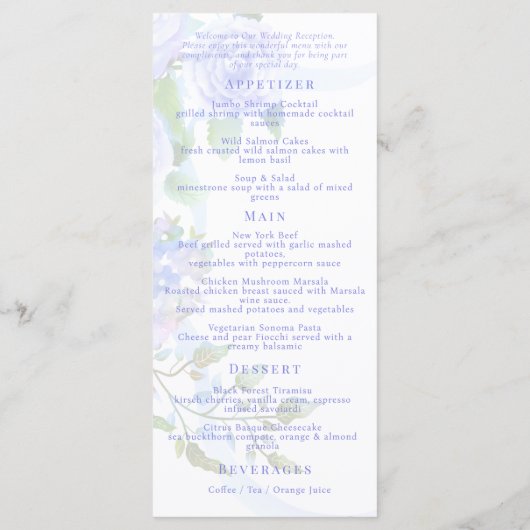 Blue Rose Ribbon Monogram Wedding Menu メニュー (裏面)