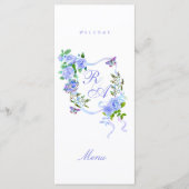 Blue Rose Ribbon Monogram Wedding Menu メニュー (正面)
