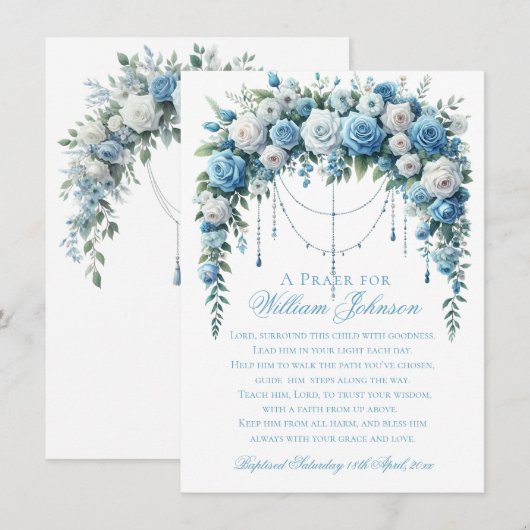 Blue Rose & Silver Cross Baptism エンクロージャーカード (正面/裏面)