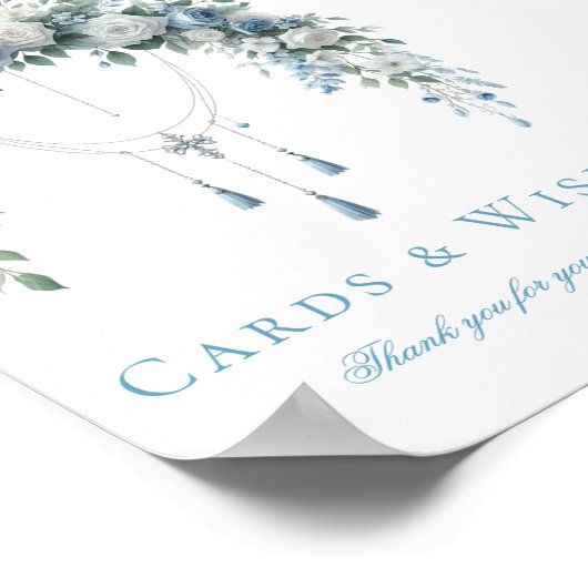 Blue Rose & Silver Cross Baptism Cards & Wishes  ポスター (角)