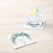 Blue Rose & Silver Cross Baptism Coaster スクエアペーパーコースター (インサイチュ)