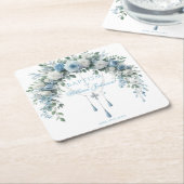 Blue Rose & Silver Cross Baptism Coaster スクエアペーパーコースター (アングル)