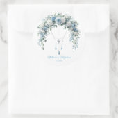 Blue Rose & Silver Cross Baptism Favor Sticker ラウンドシール (バッグ)