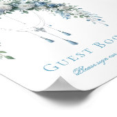 Blue Rose & Silver Cross Baptism Guest Book Sign ポスター (角)