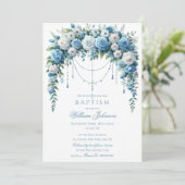 Blue Rose & Silver Cross Baptism Invitation 招待状 (スタンド正面)
