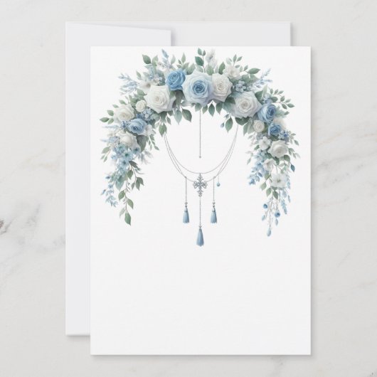 Blue Rose & Silver Cross Baptism Invitation 招待状 (裏面)