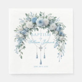 Blue Rose & Silver Cross Baptism Napkins スタンダードランチョンナプキン