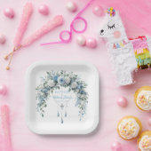 Blue Rose & Silver Cross Baptism Paper Plate ペーパープレート (パーティー)