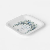 Blue Rose & Silver Cross Baptism Paper Plate ペーパープレート (傾斜あり)
