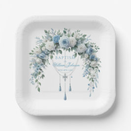 Blue Rose & Silver Cross Baptism Paper Plate ペーパープレート