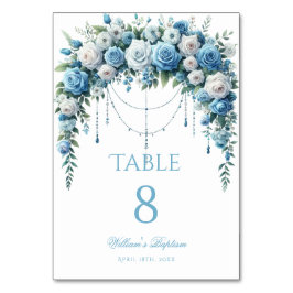 Blue Rose & Silver Cross Baptism Table Number テーブルナンバー