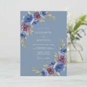 Blue Rose Swirl Romantic Wedding 招待状 (スタンド正面)