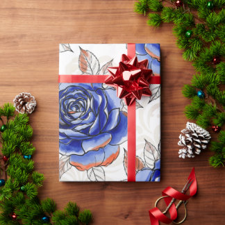Blue Rose Watercolor Pattern Wrapping Paper ラッピングペーパー