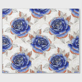 Blue Rose Watercolor Pattern Wrapping Paper ラッピングペーパー (フラット)