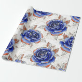 Blue Rose Watercolor Pattern Wrapping Paper ラッピングペーパー (アンロールド)