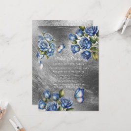 Blue Roses Butterfly Silver Bachelorette Party 招待状
