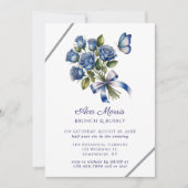 Blue Roses Butterfly Silver Brunch & Bubbly 招待状 (正面)