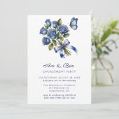 Blue Roses Butterfly Silver Engagement Party 招待状 (スタンド正面)