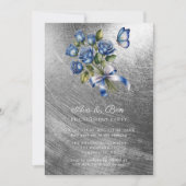 Blue Roses Butterfly Silver Engagement Party 招待状 (正面)