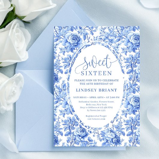 Blue Roses Chic Digital Sweet 16 Invitation 招待状