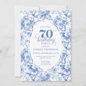 Blue Roses Classic 70th Birthday Invitation 招待状 (正面)