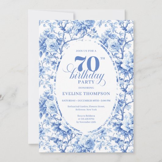 Blue Roses Classic 70th Birthday Invitation 招待状 (正面)