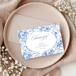 Blue Roses Elegant Floral Wedding Thank You Card サンキューカード