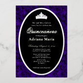 Blue Roses Elegant Silver Floral Quinceanera   箔招待状 (正面)