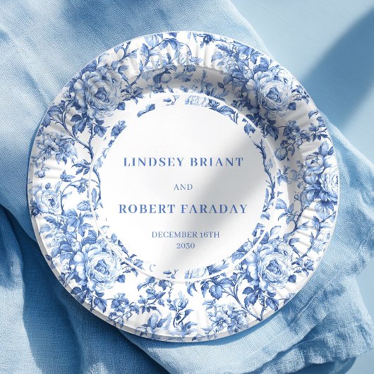 Blue Roses Elegant Wedding Paper Plates ペーパープレート