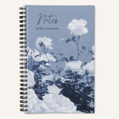 Blue Roses Floral Garden Custom Spiral Notebook ノートブック (正面)
