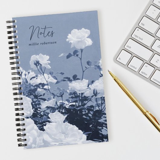 Blue Roses Floral Garden Custom Spiral Notebook ノートブック