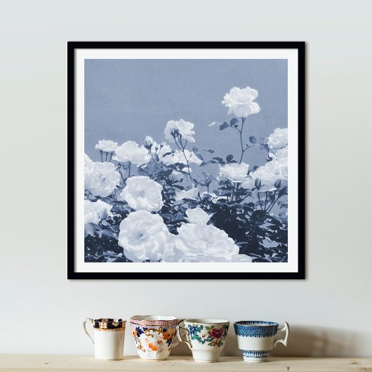 Blue Roses Floral Garden Photo Art Print Poster ポスター
