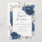 Blue Roses Floral Gold Spanish Bridal Shower 招待状 (正面/裏面)
