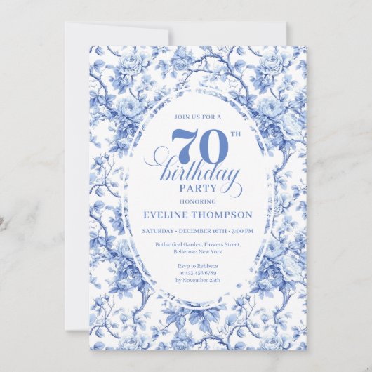 Blue Roses Luxe 70th Birthday Invitation 招待状 (正面)