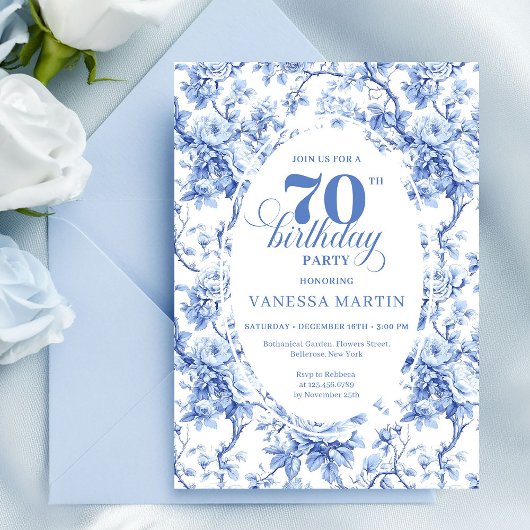 Blue Roses Luxe 70th Birthday Invitation 招待状