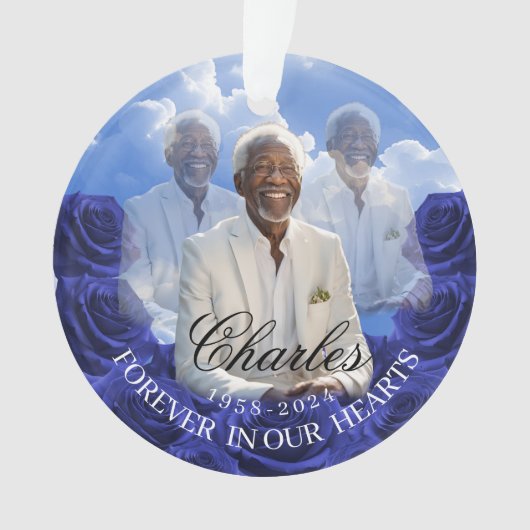 Blue Roses SKy Christmas Memorial Tree Ornament オーナメント (正面)