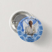 Blue Roses Sky Funeral Memorial Button Angel Wings 缶バッジ (正面&裏面)