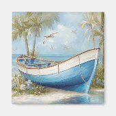 Blue Rowboat Beach Fridge Magnet | Coastal Magnet マグネット (正面)