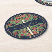 Blue Royal Medieval Gold Sword Wedding ラウンドペーパーコースター (アングル)