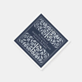 Blue Royal Medieval Silver Sword Wedding スタンダードカクテルナプキン (角)