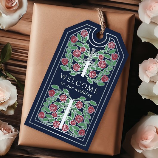 Blue Royal Medieval Silver Sword Wedding Welcome ギフトタグ