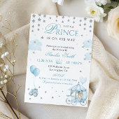 Blue Royal Prince Baby Shower Invitation Carriage 招待状
