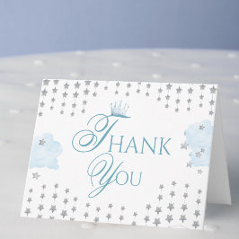 Blue Royal Prince Thank You Card Crown Watercolor サンキューカード