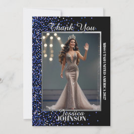 Blue Royale Sparkle Pageant Photo Thank You Card サンキューカード